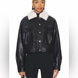 superdown Black Faux Leather Button-Front Jacket with Chest Pockets